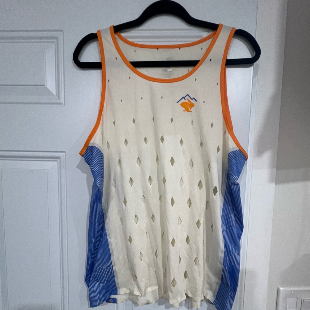 Rabbit Men's Cream and Blue Athletic Tank Top - Picture 4 of 6